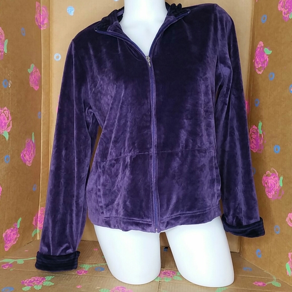 Charter Club Purple Velour Jacket Size P/L - Picture 2 of 8